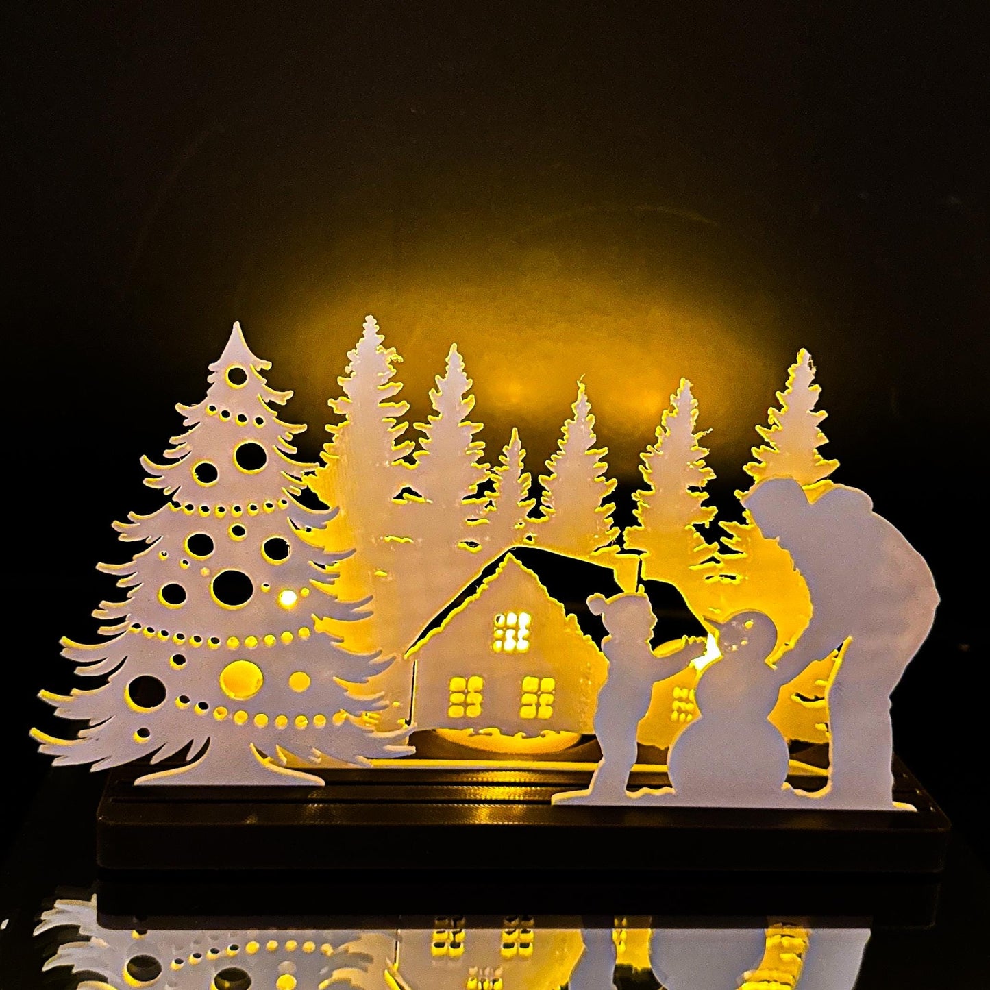 Winter Cabin Tea Light Scene | Snowman, LED Lights Christmas Decor