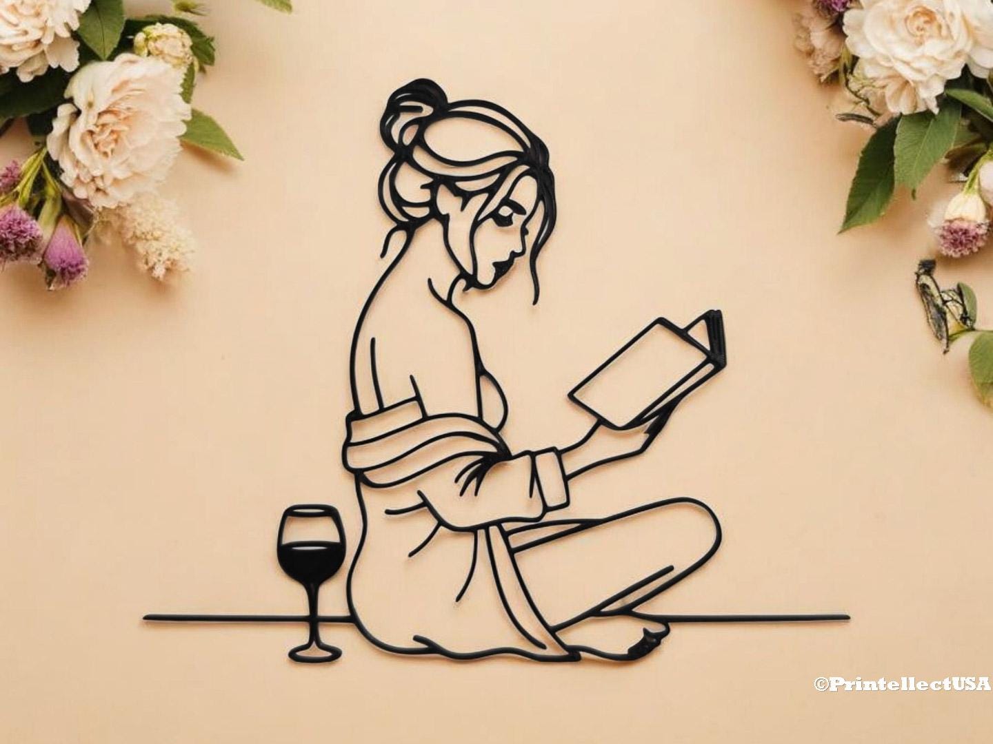 Reading & Wine Wall Art | Elegant Silhouette Home Decor