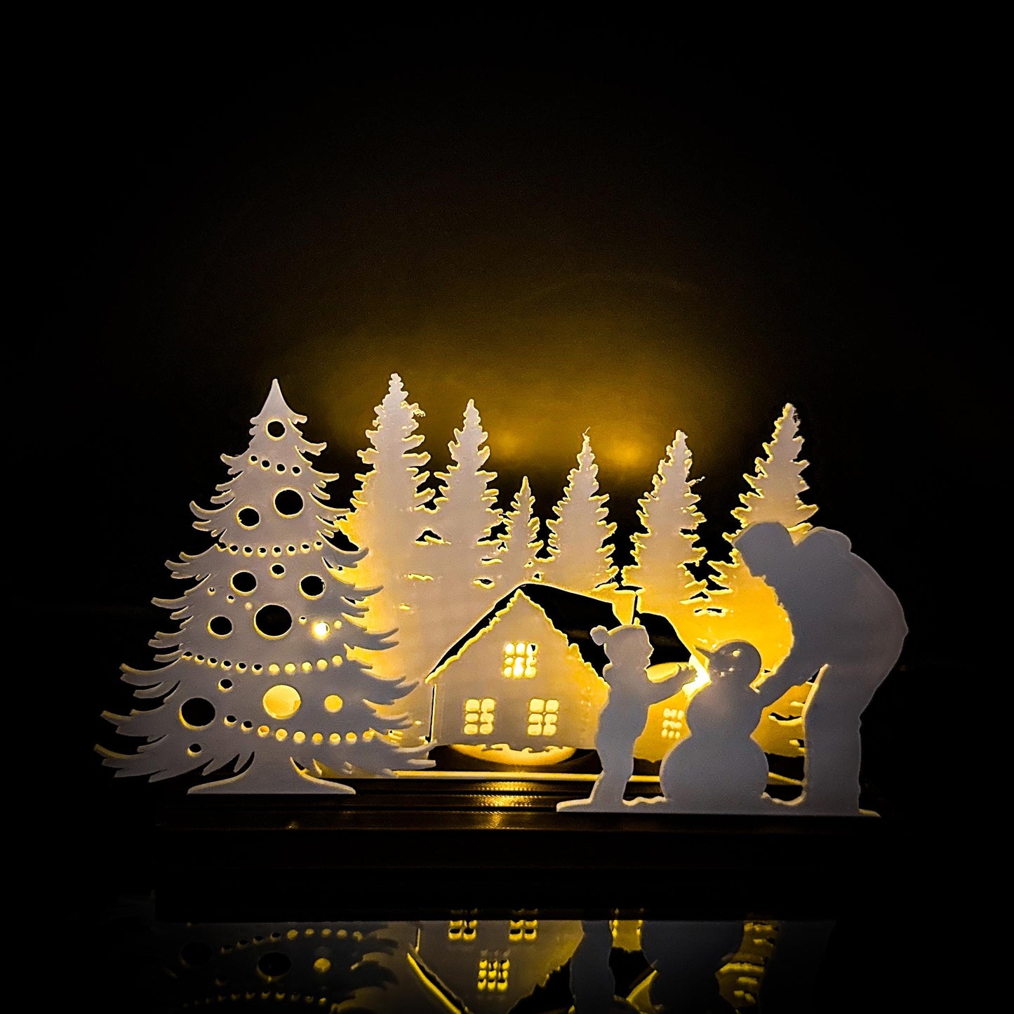 Winter Cabin Tea Light Scene | Snowman, LED Lights Christmas Decor
