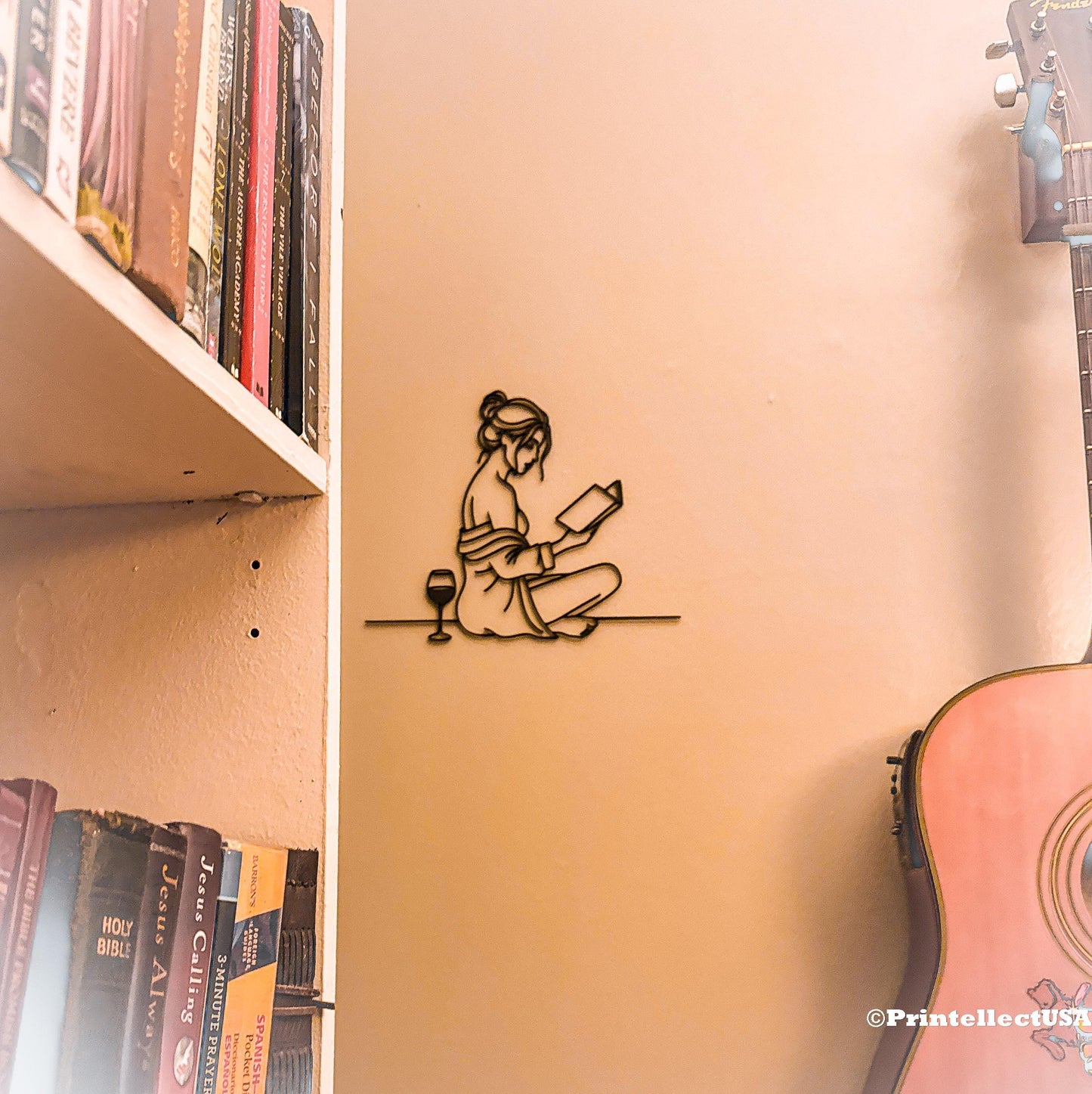 Reading & Wine Wall Art | Elegant Silhouette Home Decor