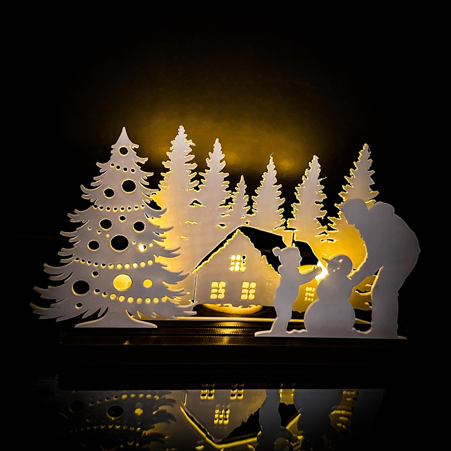 Winter Cabin Tea Light Scene | Snowman, LED Lights Christmas Decor